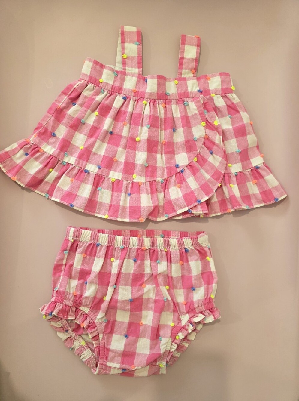Baby Gap Girls Pink Gingham 2-Piece Outfit – 6–12M
